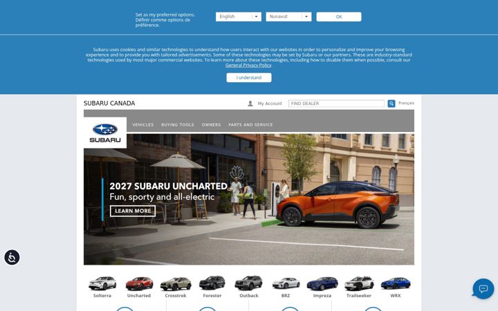 Screenshot of subaru.ca