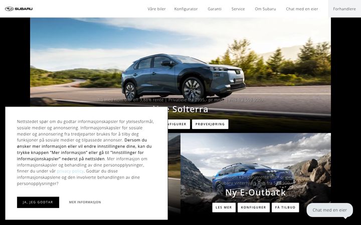 Kuvakaappaus sivustosta subaru.no