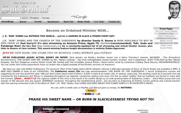 Screenshot of subgenius.com