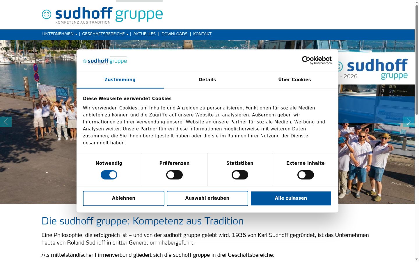 Screenshot des Einwilligungsbanners vor jeglicher Interaktion