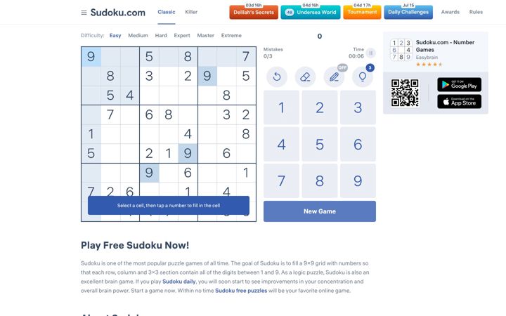 Skjermbilde av sudoku.com
