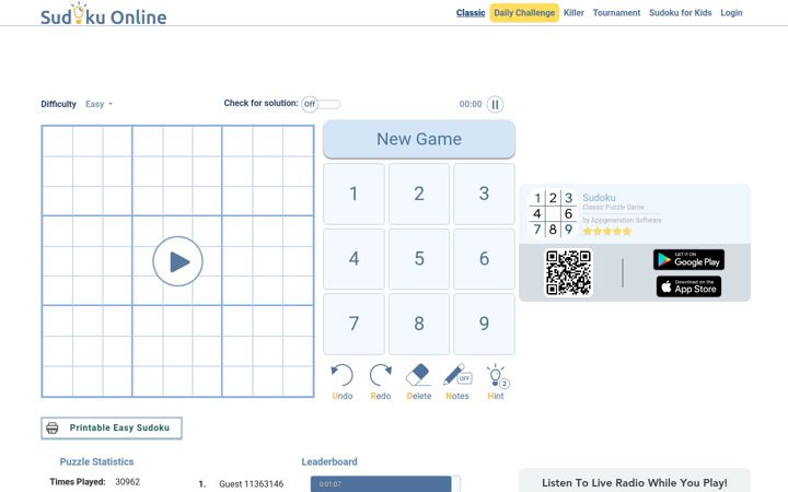 Screenshot of sudokuonline.io