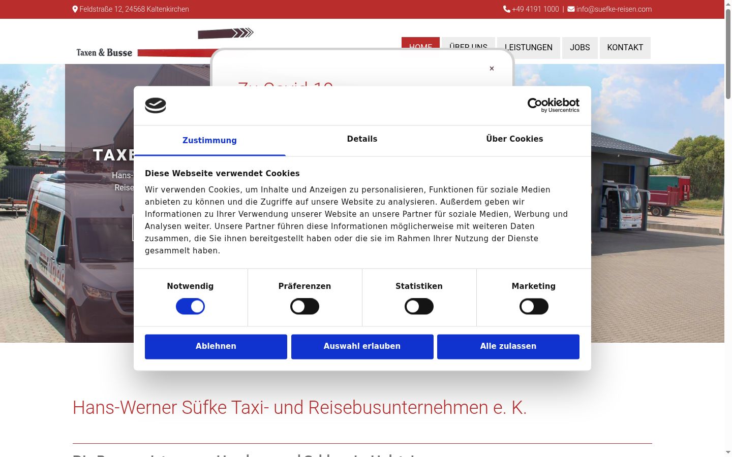Screenshot des Einwilligungsbanners vor jeglicher Interaktion