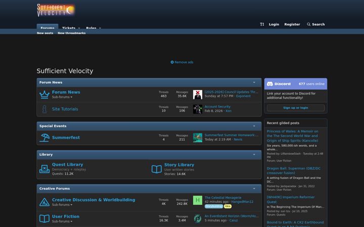 Screenshot von sufficientvelocity.com