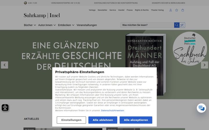 Screenshot of suhrkamp.de