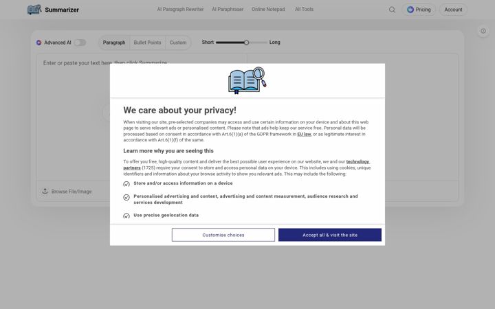 Screenshot von summarizer.org
