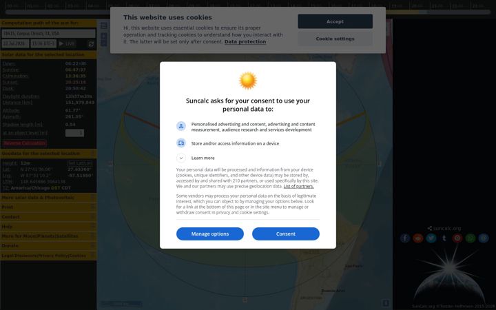 Screenshot of suncalc.org