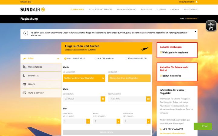 Screenshot of sundair.com