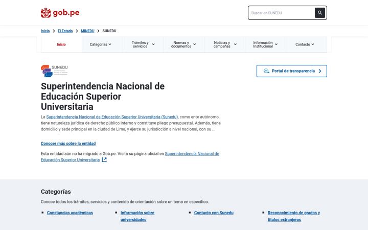 Screenshot of sunedu.gob.pe