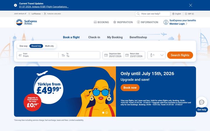Kuvakaappaus sivustosta sunexpress.com