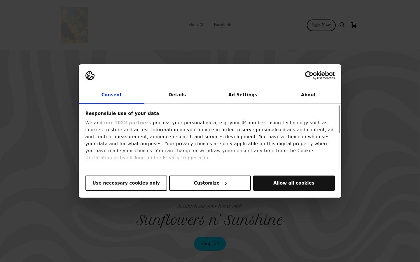Captura de ecrã do banner de consentimento apresentado antes de qualquer interação