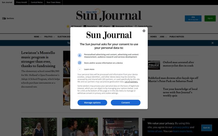 Screenshot of sunjournal.com