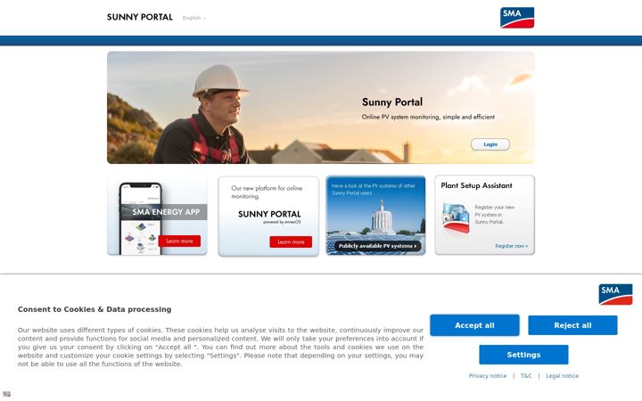 Captura de ecrã de sunnyportal.com