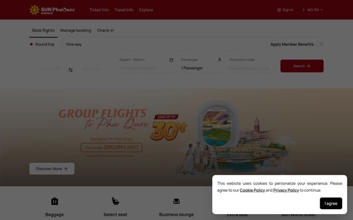 Screenshot of sunphuquocairways.com
