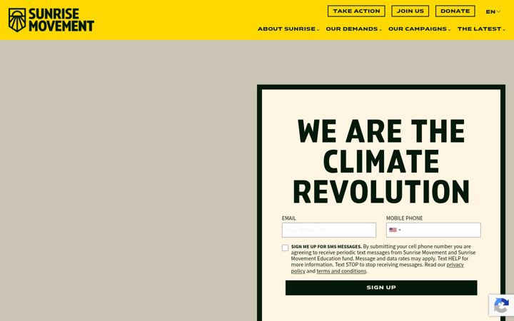 Screenshot of sunrisemovement.org
