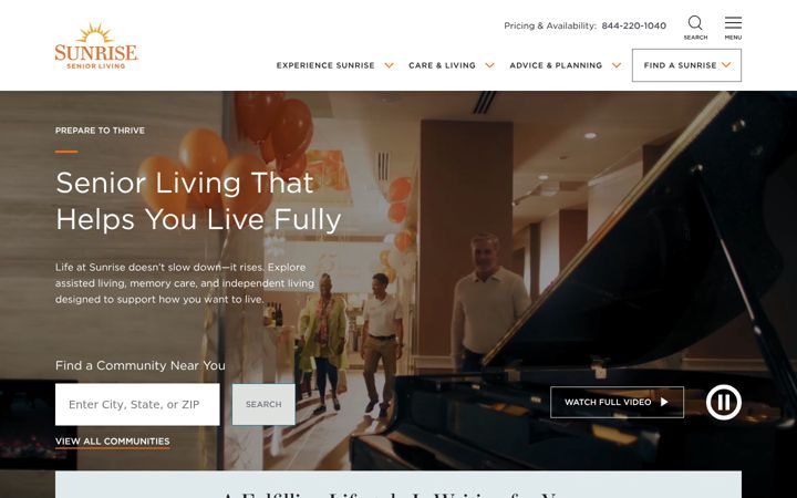Screenshot of sunriseseniorliving.com