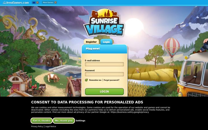 Screenshot of sunrisevillagegame.com
