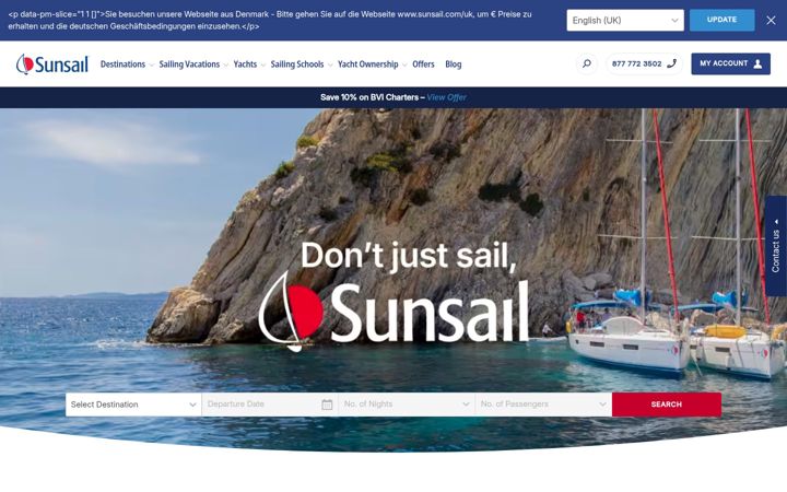 Екранна снимка на sunsail.com