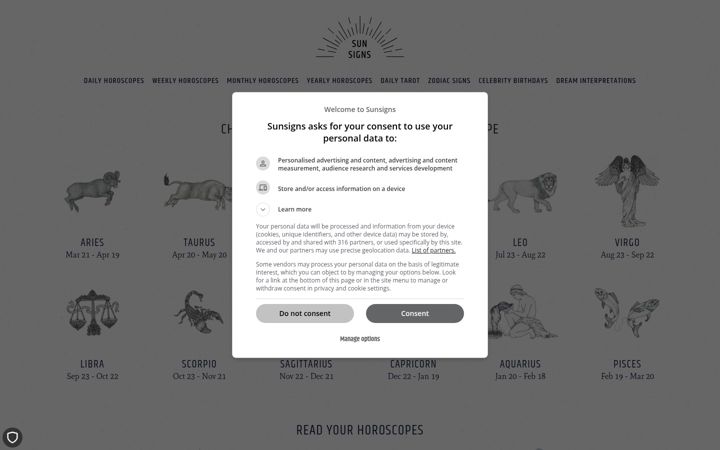 Screenshot of sunsigns.com