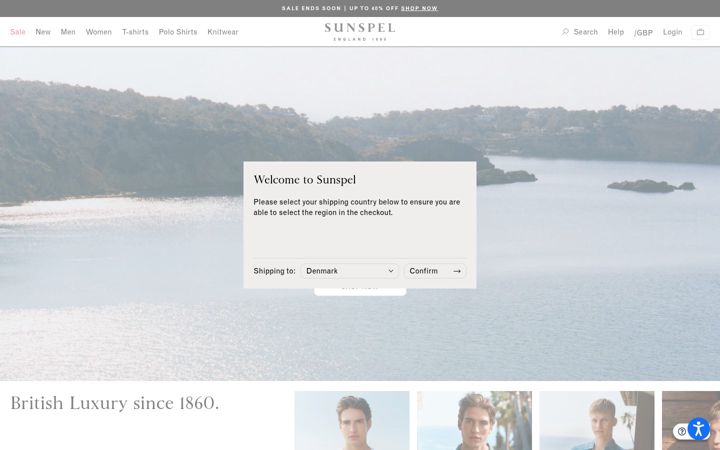 Screenshot of sunspel.com