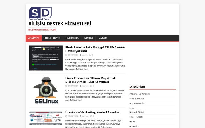 Screenshot of sunucudestek.com