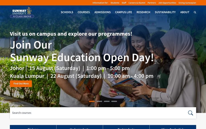 Screenshot of sunwayuniversity.edu.my