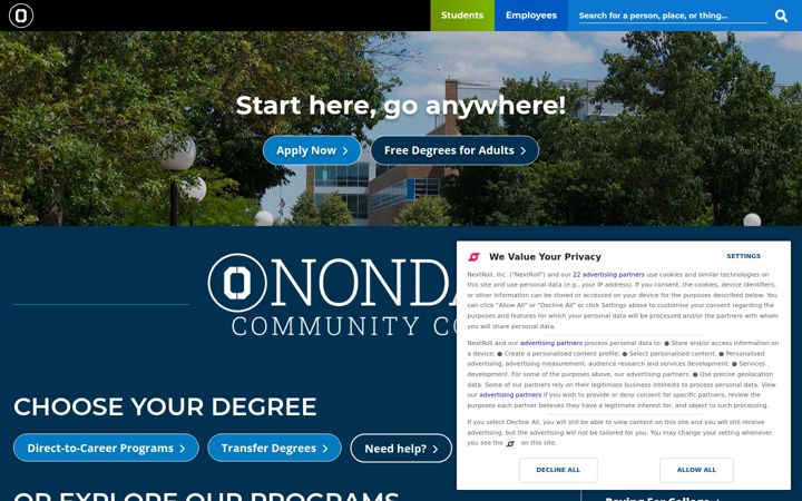 Screenshot of sunyocc.edu