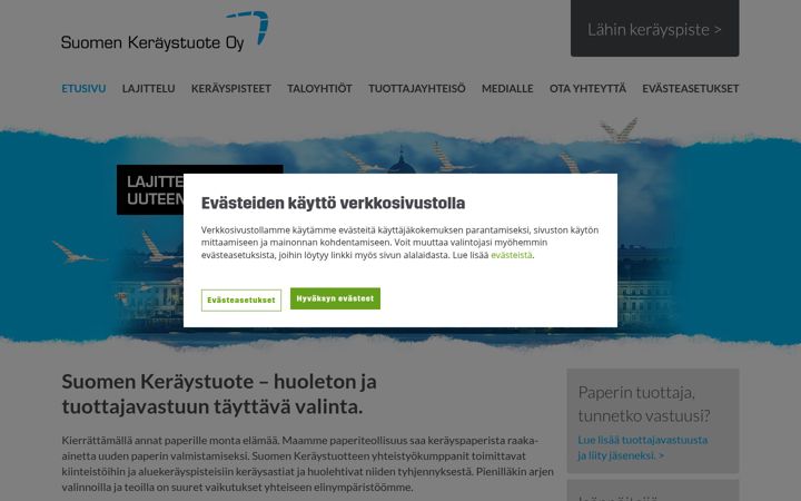 Skærmbillede af suomenkeraystuote.fi