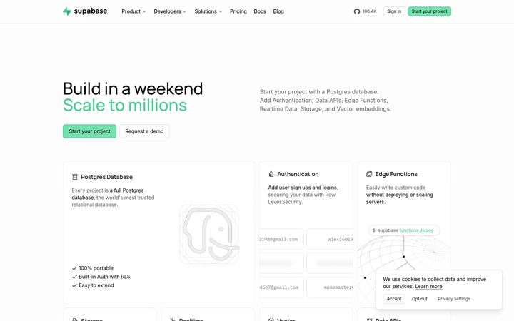 Screenshot von supabase.com