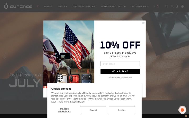 Screenshot di supcase.com