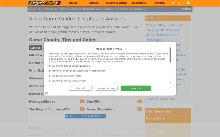 Snímek obrazovky supercheats.com