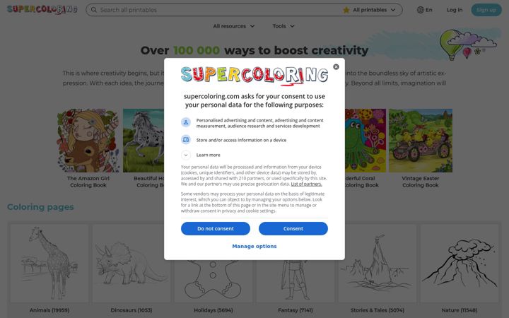 Captură de ecran a supercoloring.com