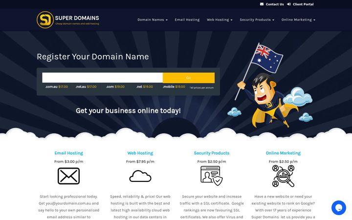 Screenshot of superdomains.com.au