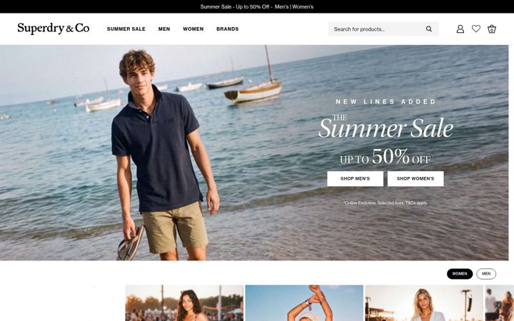Kuvakaappaus sivustosta superdry.com