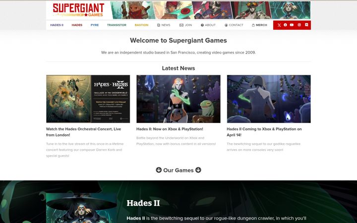 Screenshot of supergiantgames.com