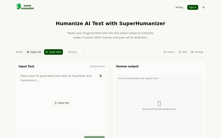 Screenshot of superhumanizer.ai