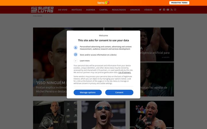 Captură de ecran a superlutas.com.br