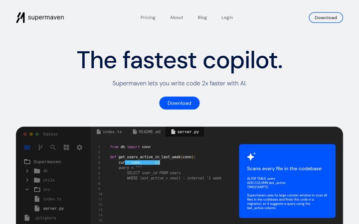 Screenshot von supermaven.com