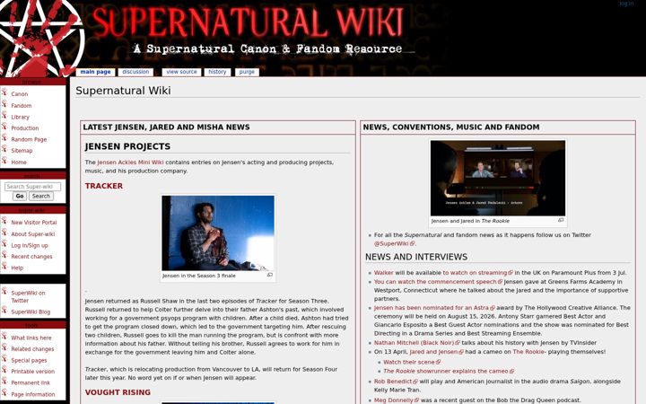 Skærmbillede af supernaturalwiki.com