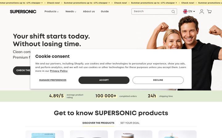 Screenshot stránky supersonicfood.com