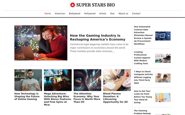 Kuvakaappaus sivustosta superstarsbio.com