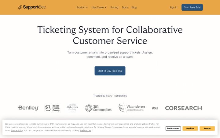 Screenshot of supportbee.com