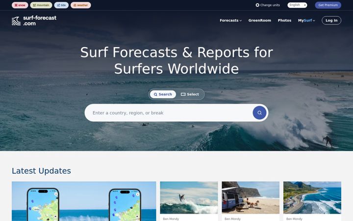 Screenshot van surf-forecast.com