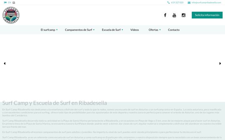 Snímek obrazovky surfcampribadesella.com