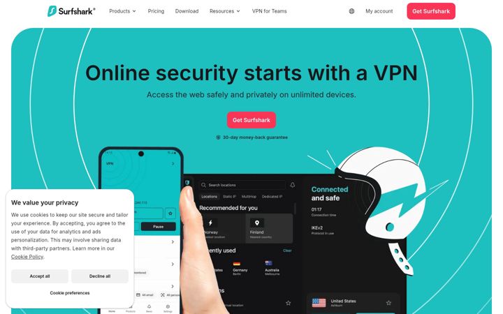 Képernyőkép: surfshark.com