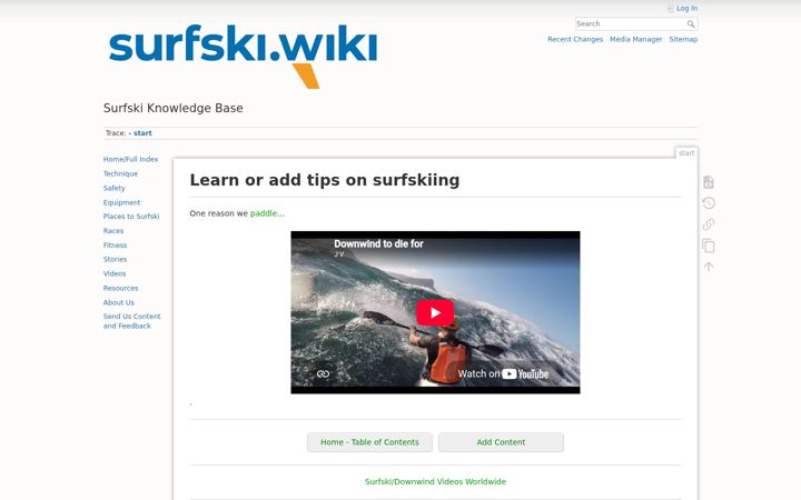Screenshot of surfski.wiki
