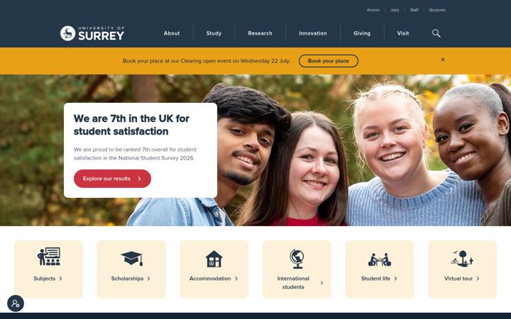 Screenshot ta' surrey.ac.uk