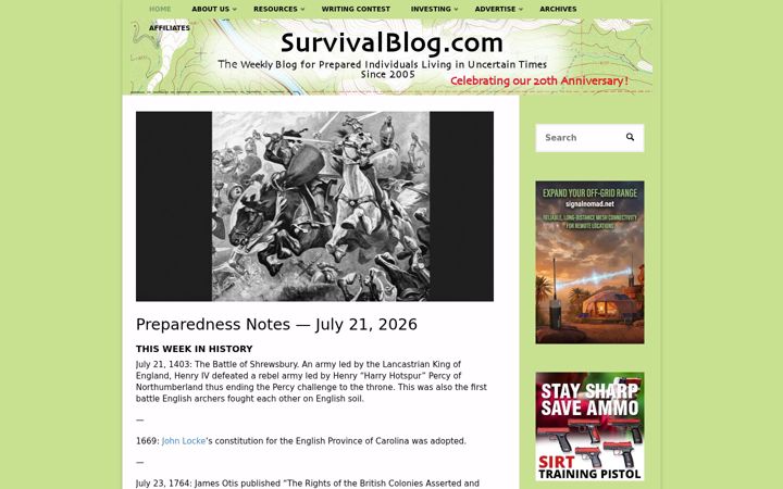 Skjámynd af survivalblog.com