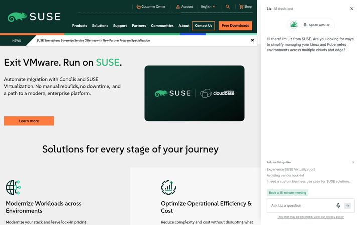 Snímek obrazovky suse.com