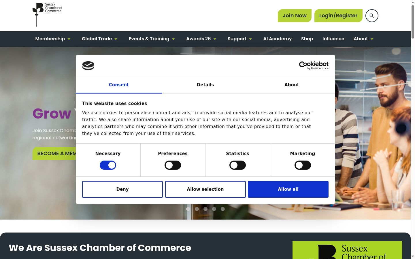 Screenshot of the consent banner shown before any interaction
